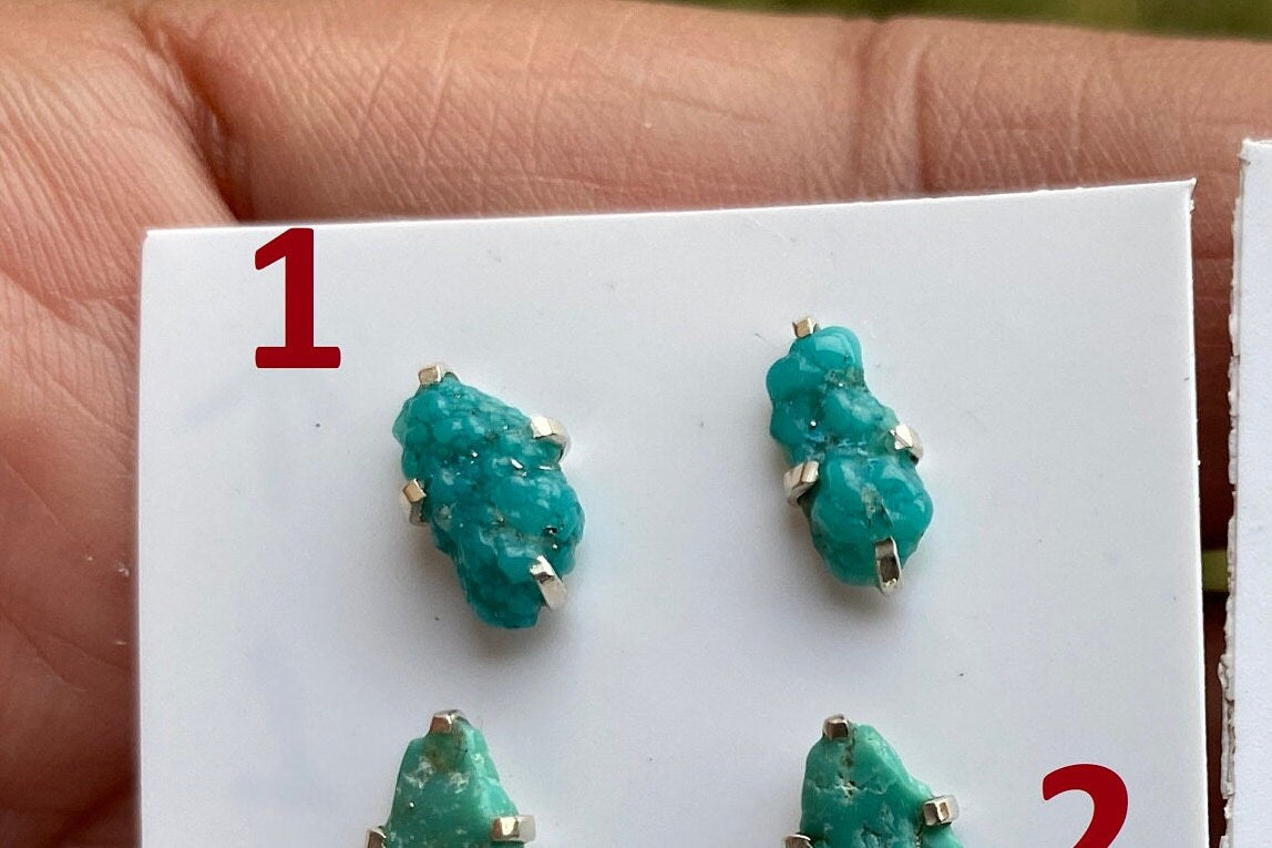 Small Raw Natural Turquoise Stud Earrings, Sterling Silver, Blue Stone Earrings, Turquoise Jewelry, Prong Stud Earring, December Birthstone