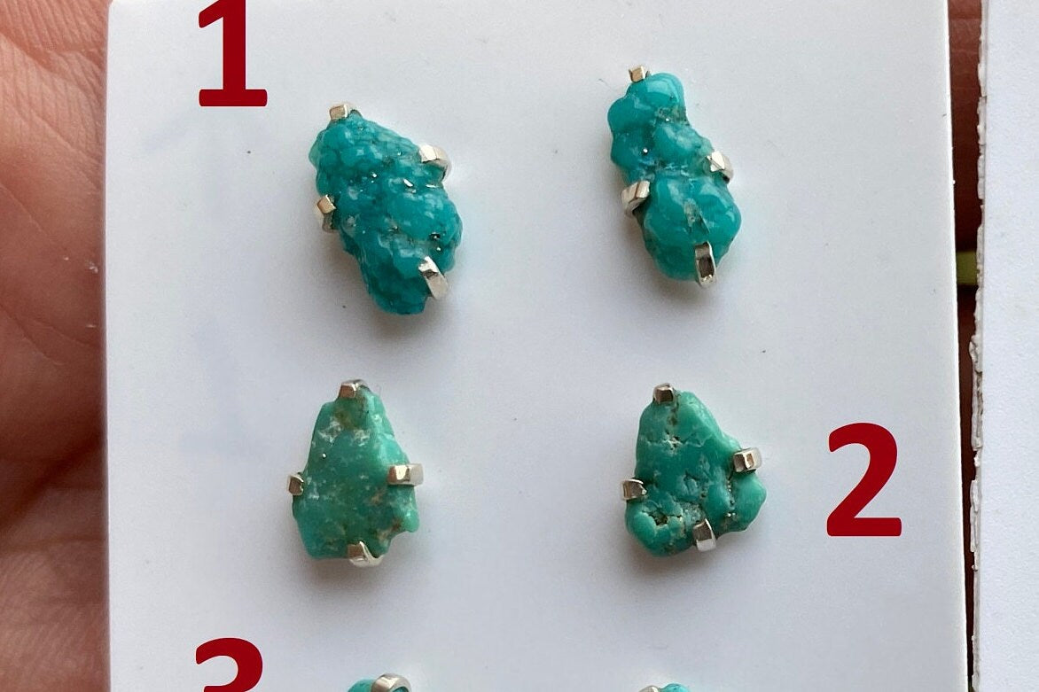 Small Raw Natural Turquoise Stud Earrings, Sterling Silver, Blue Stone Earrings, Turquoise Jewelry, Prong Stud Earring, December Birthstone