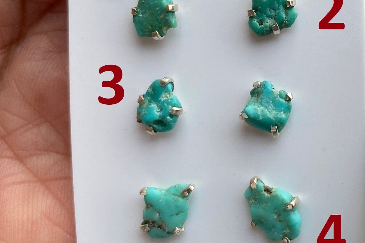 Small Raw Natural Turquoise Stud Earrings, Sterling Silver, Blue Stone Earrings, Turquoise Jewelry, Prong Stud Earring, December Birthstone