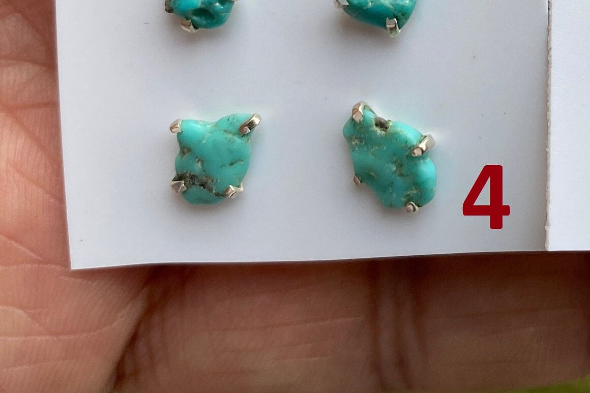 Small Raw Natural Turquoise Stud Earrings, Sterling Silver, Blue Stone Earrings, Turquoise Jewelry, Prong Stud Earring, December Birthstone