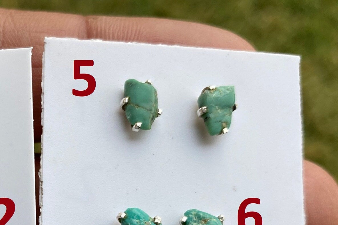 Small Raw Natural Turquoise Stud Earrings, Sterling Silver, Blue Stone Earrings, Turquoise Jewelry, Prong Stud Earring, December Birthstone