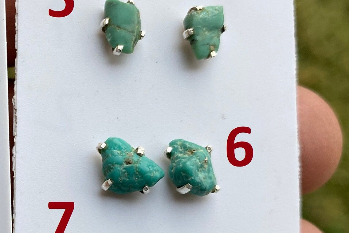 Small Raw Natural Turquoise Stud Earrings, Sterling Silver, Blue Stone Earrings, Turquoise Jewelry, Prong Stud Earring, December Birthstone