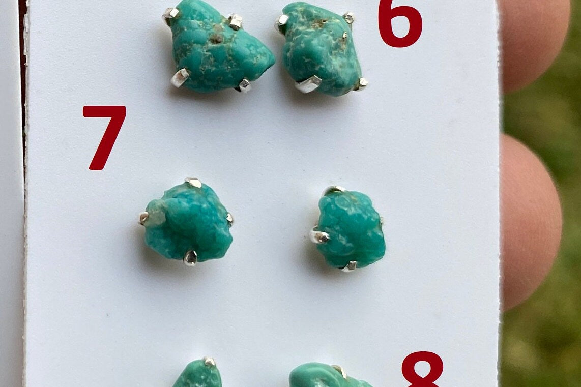 Small Raw Natural Turquoise Stud Earrings, Sterling Silver, Blue Stone Earrings, Turquoise Jewelry, Prong Stud Earring, December Birthstone