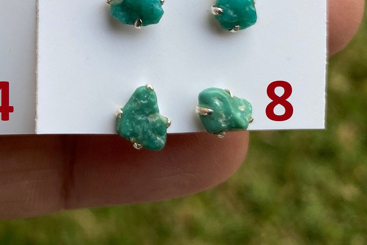 Small Raw Natural Turquoise Stud Earrings, Sterling Silver, Blue Stone Earrings, Turquoise Jewelry, Prong Stud Earring, December Birthstone