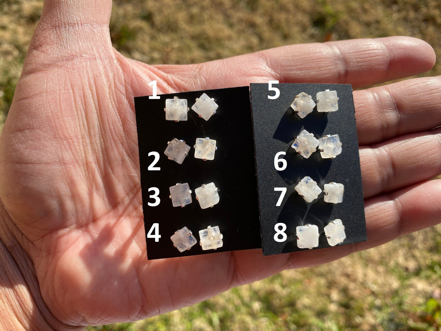Small Raw Rainbow Natural Moonstone Gemstone Stud Earrings, Sterling Silver Earrings, Prong Stud Earring, Crystal Stud, June Birthstone