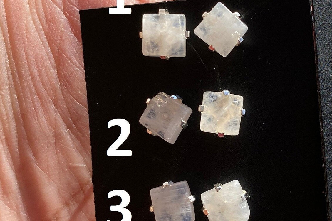 Small Raw Rainbow Natural Moonstone Gemstone Stud Earrings, Sterling Silver Earrings, Prong Stud Earring, Crystal Stud, June Birthstone
