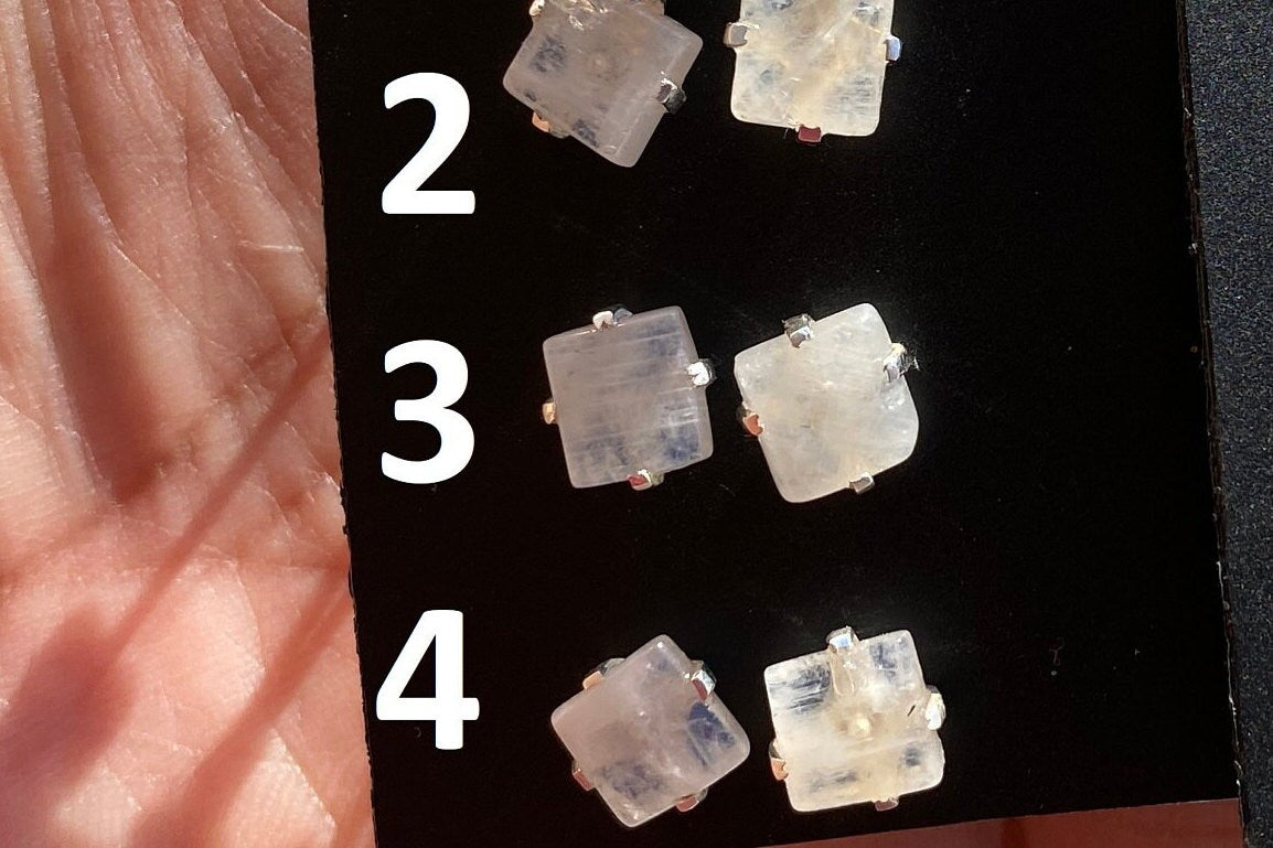 Small Raw Rainbow Natural Moonstone Gemstone Stud Earrings, Sterling Silver Earrings, Prong Stud Earring, Crystal Stud, June Birthstone