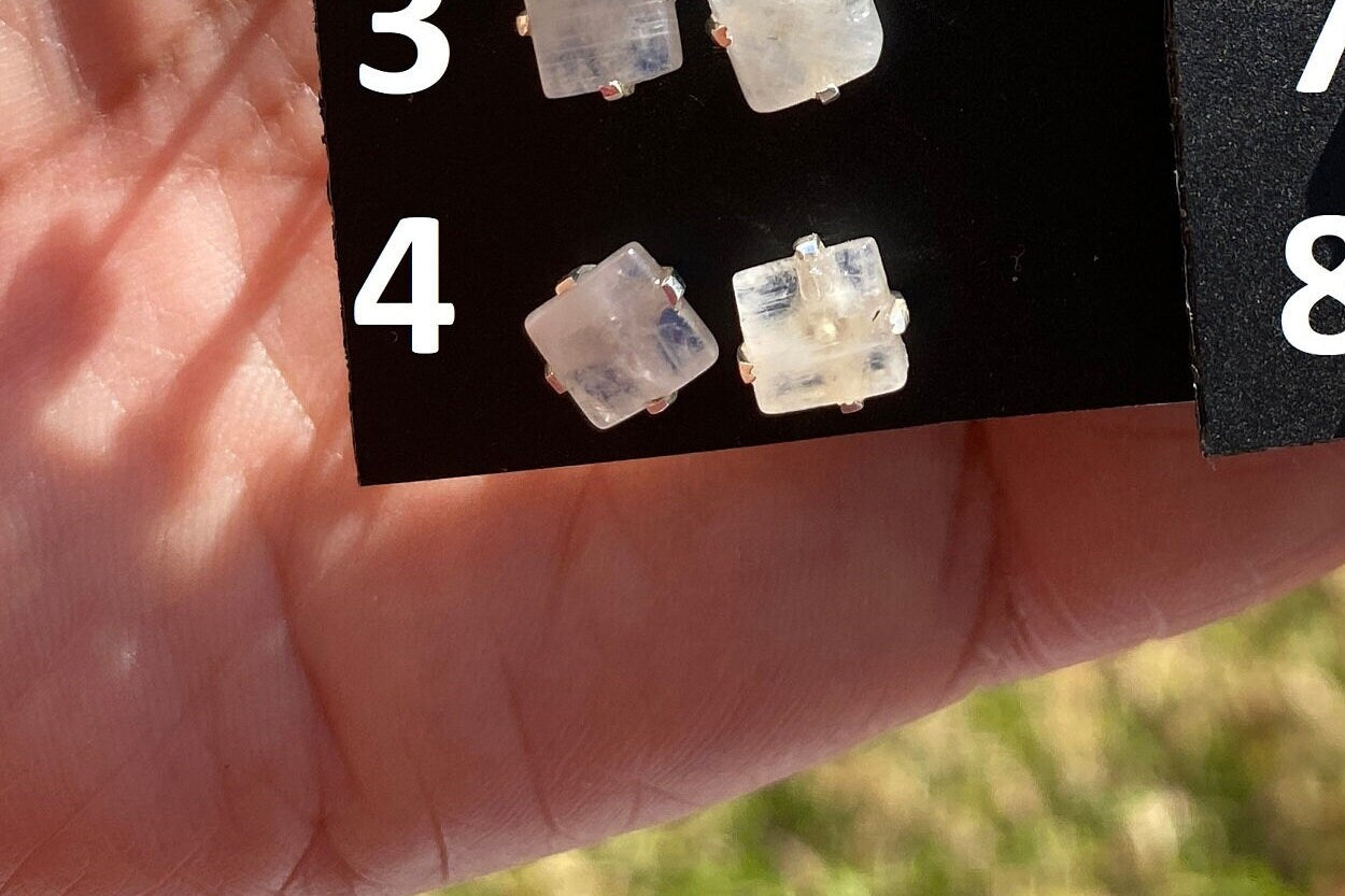 Small Raw Rainbow Natural Moonstone Gemstone Stud Earrings, Sterling Silver Earrings, Prong Stud Earring, Crystal Stud, June Birthstone
