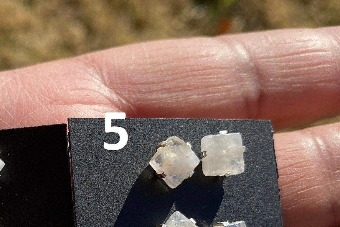 Small Raw Rainbow Natural Moonstone Gemstone Stud Earrings, Sterling Silver Earrings, Prong Stud Earring, Crystal Stud, June Birthstone