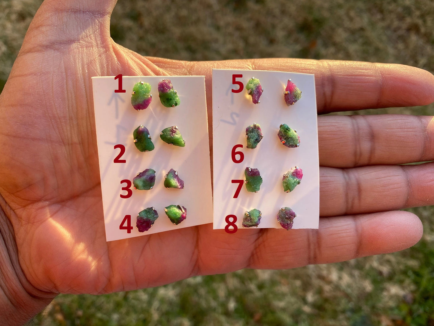 Small Raw Ruby Zoisite Gemstone Sterling Silver Stud Earrings, Rough Gemstone, Tiny Prong Stud, Healing Crystal Earring, Gift for Girlfriend