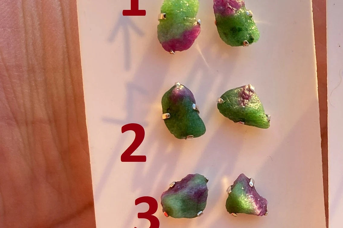 Small Raw Ruby Zoisite Gemstone Sterling Silver Stud Earrings, Rough Gemstone, Tiny Prong Stud, Healing Crystal Earring, Gift for Girlfriend
