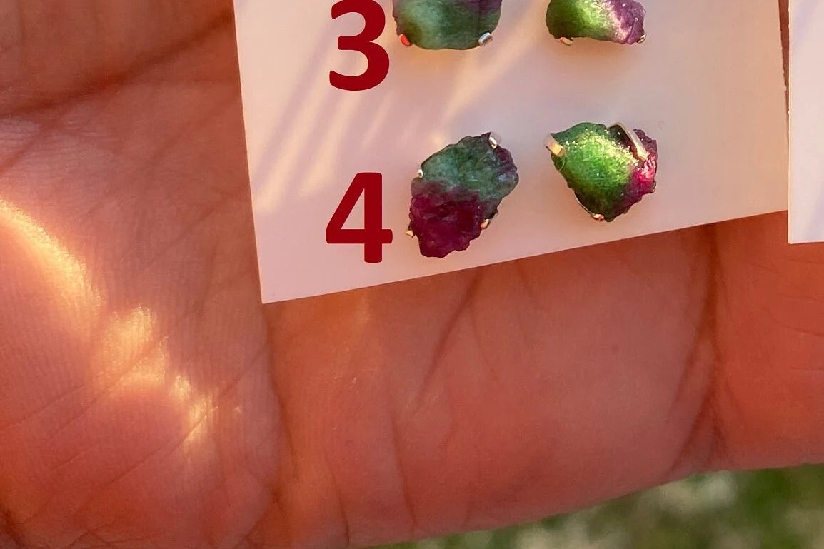 Small Raw Ruby Zoisite Gemstone Sterling Silver Stud Earrings, Rough Gemstone, Tiny Prong Stud, Healing Crystal Earring, Gift for Girlfriend