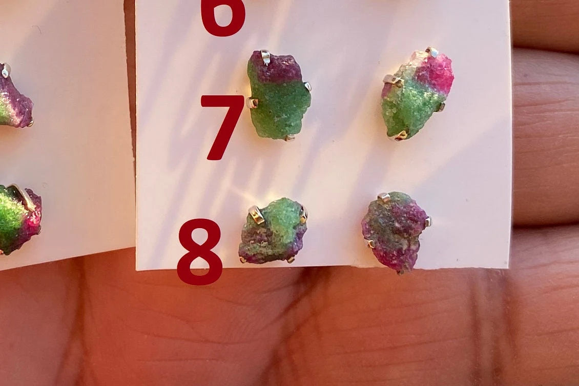 Small Raw Ruby Zoisite Gemstone Sterling Silver Stud Earrings, Rough Gemstone, Tiny Prong Stud, Healing Crystal Earring, Gift for Girlfriend
