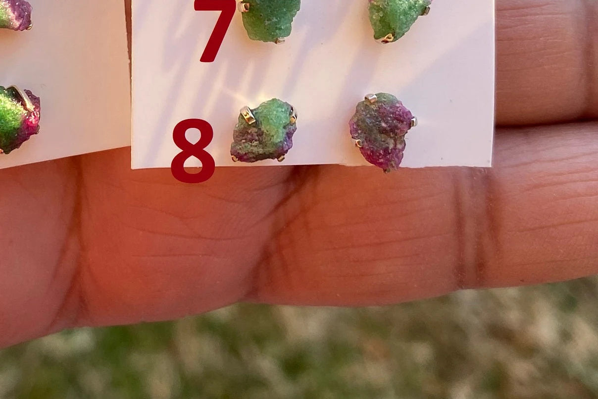 Small Raw Ruby Zoisite Gemstone Sterling Silver Stud Earrings, Rough Gemstone, Tiny Prong Stud, Healing Crystal Earring, Gift for Girlfriend