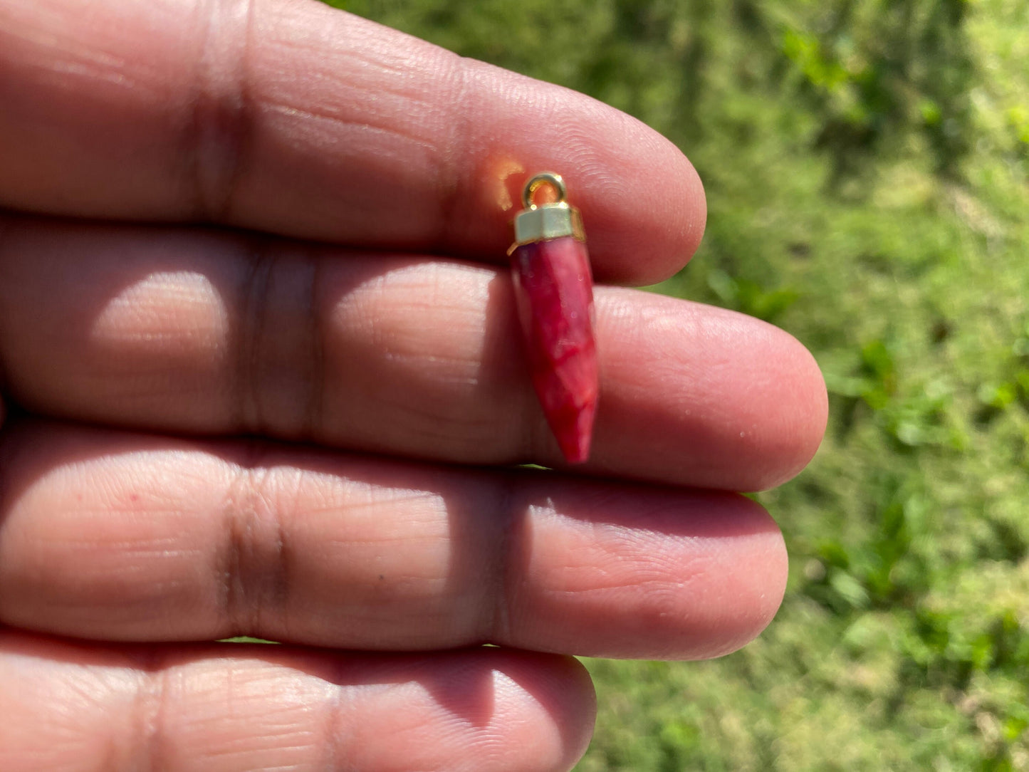 Small Spike Dagger 18K Gold Electroplated with Sterling Silver Bail, Birthstone Pointed Gemstone, Gold Rim Bezel Pendant, Gold Edge Stone