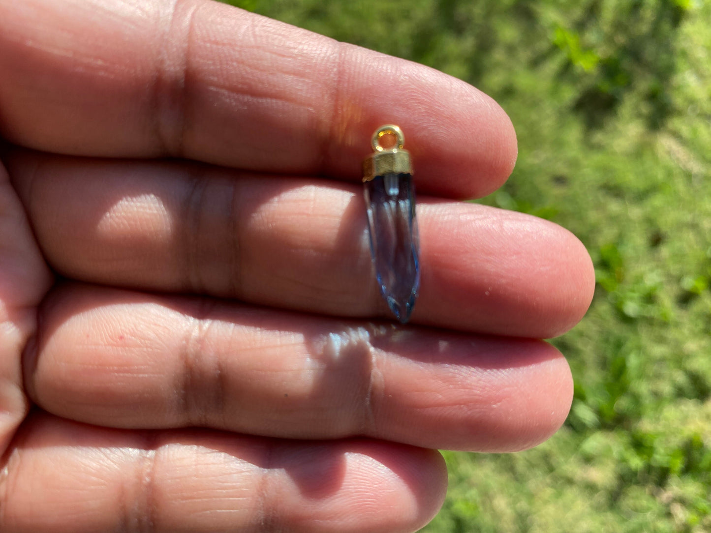 Small Spike Dagger 18K Gold Electroplated with Sterling Silver Bail, Birthstone Pointed Gemstone, Gold Rim Bezel Pendant, Gold Edge Stone