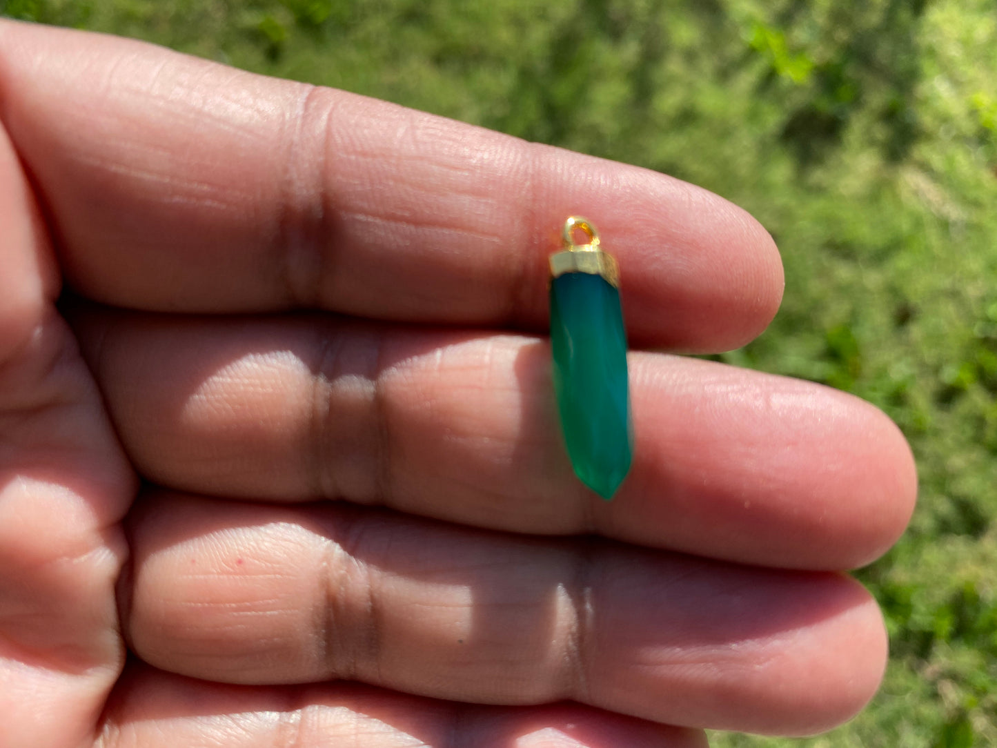 Small Spike Dagger 18K Gold Electroplated with Sterling Silver Bail, Birthstone Pointed Gemstone, Gold Rim Bezel Pendant, Gold Edge Stone