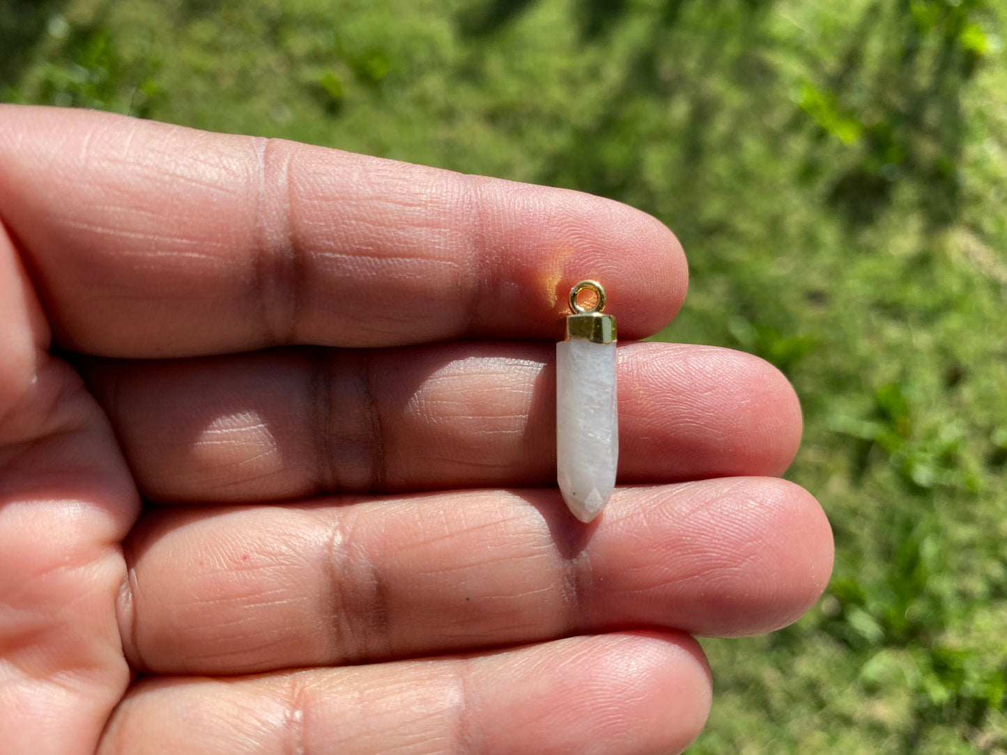 Small Spike Dagger 18K Gold Electroplated with Sterling Silver Bail, Birthstone Pointed Gemstone, Gold Rim Bezel Pendant, Gold Edge Stone