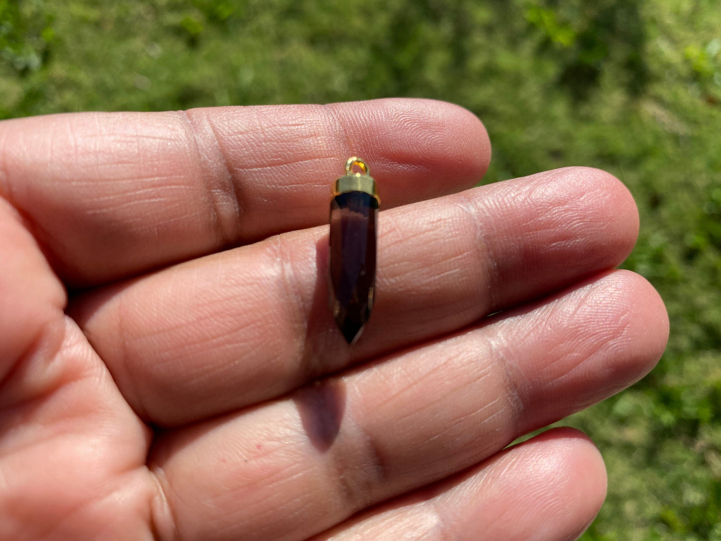 Small Spike Dagger 18K Gold Electroplated with Sterling Silver Bail, Birthstone Pointed Gemstone, Gold Rim Bezel Pendant, Gold Edge Stone