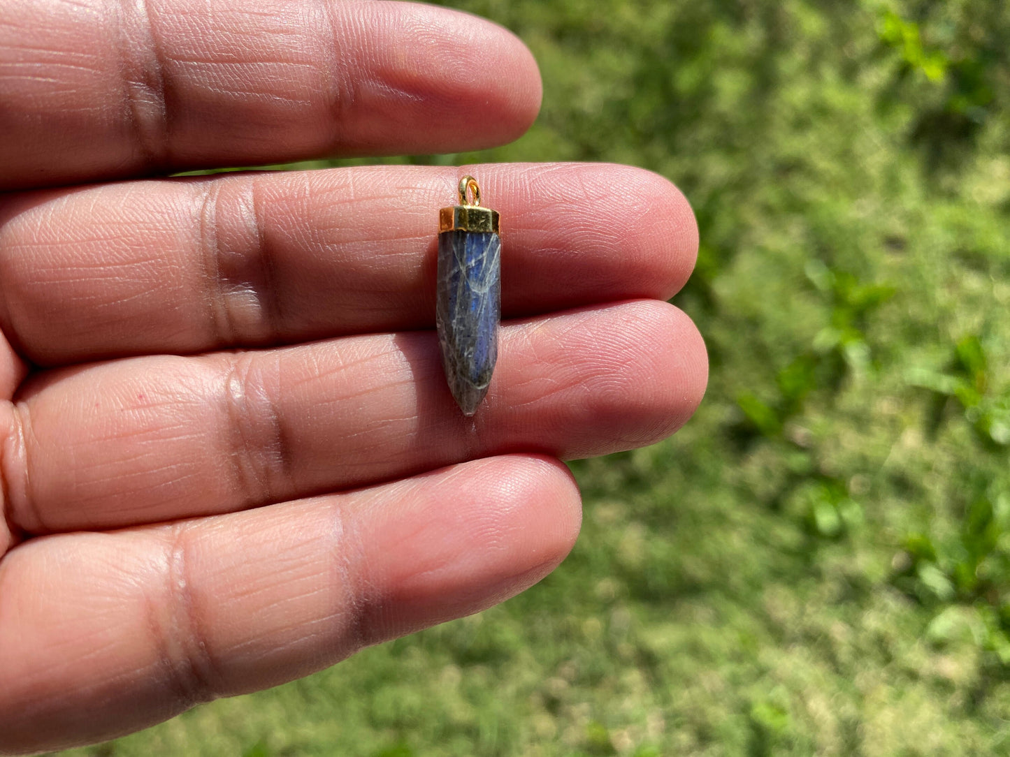 Small Spike Dagger 18K Gold Electroplated with Sterling Silver Bail, Birthstone Pointed Gemstone, Gold Rim Bezel Pendant, Gold Edge Stone