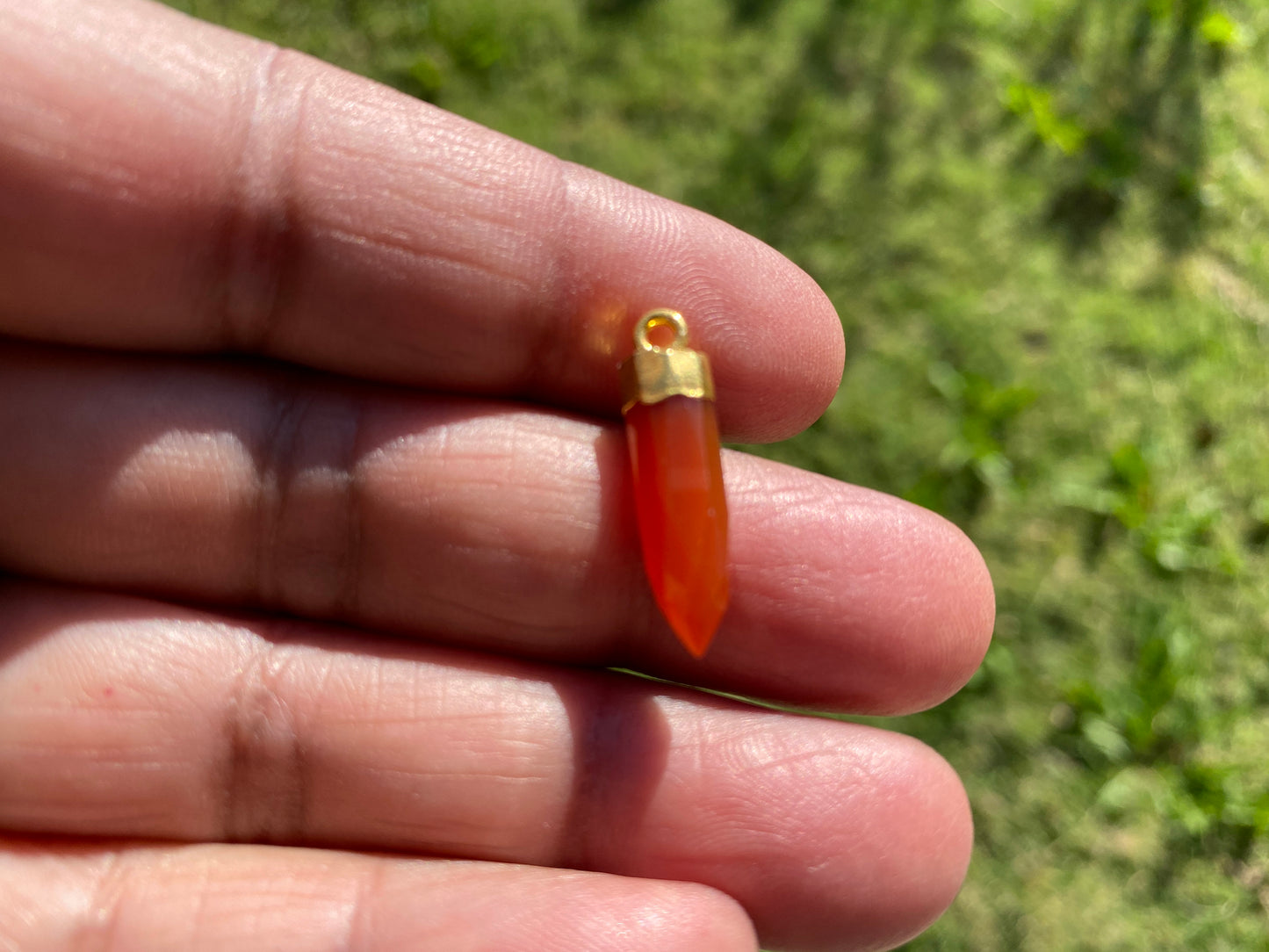 Small Spike Dagger 18K Gold Electroplated with Sterling Silver Bail, Birthstone Pointed Gemstone, Gold Rim Bezel Pendant, Gold Edge Stone