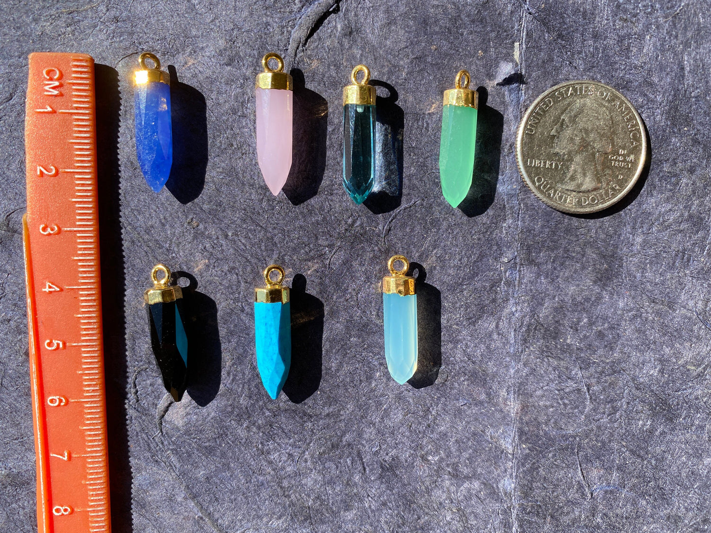 Small Spike Dagger 18K Gold Electroplated with Sterling Silver Bail, Birthstone Pointed Gemstone, Gold Rim Bezel Pendant, Gold Edge Stone