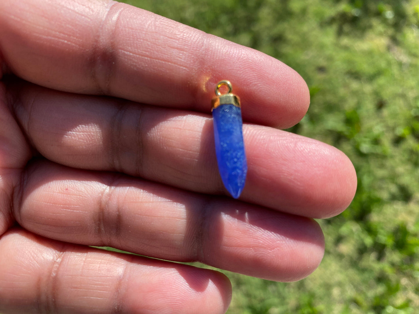 Small Spike Dagger 18K Gold Electroplated with Sterling Silver Bail, Birthstone Pointed Gemstone, Gold Rim Bezel Pendant, Gold Edge Stone
