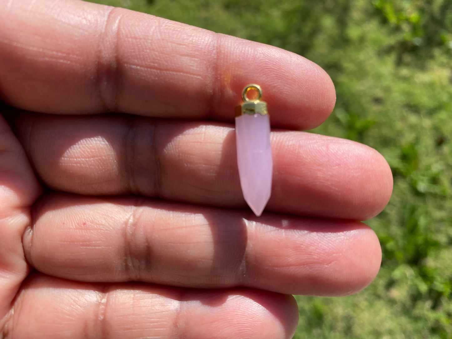 Small Spike Dagger 18K Gold Electroplated with Sterling Silver Bail, Birthstone Pointed Gemstone, Gold Rim Bezel Pendant, Gold Edge Stone