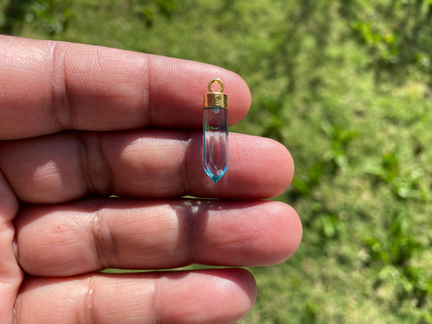 Small Spike Dagger 18K Gold Electroplated with Sterling Silver Bail, Birthstone Pointed Gemstone, Gold Rim Bezel Pendant, Gold Edge Stone