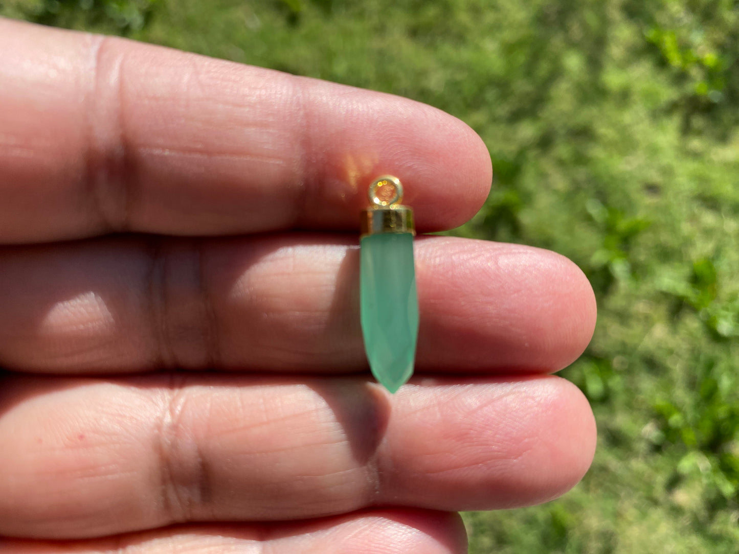 Small Spike Dagger 18K Gold Electroplated with Sterling Silver Bail, Birthstone Pointed Gemstone, Gold Rim Bezel Pendant, Gold Edge Stone