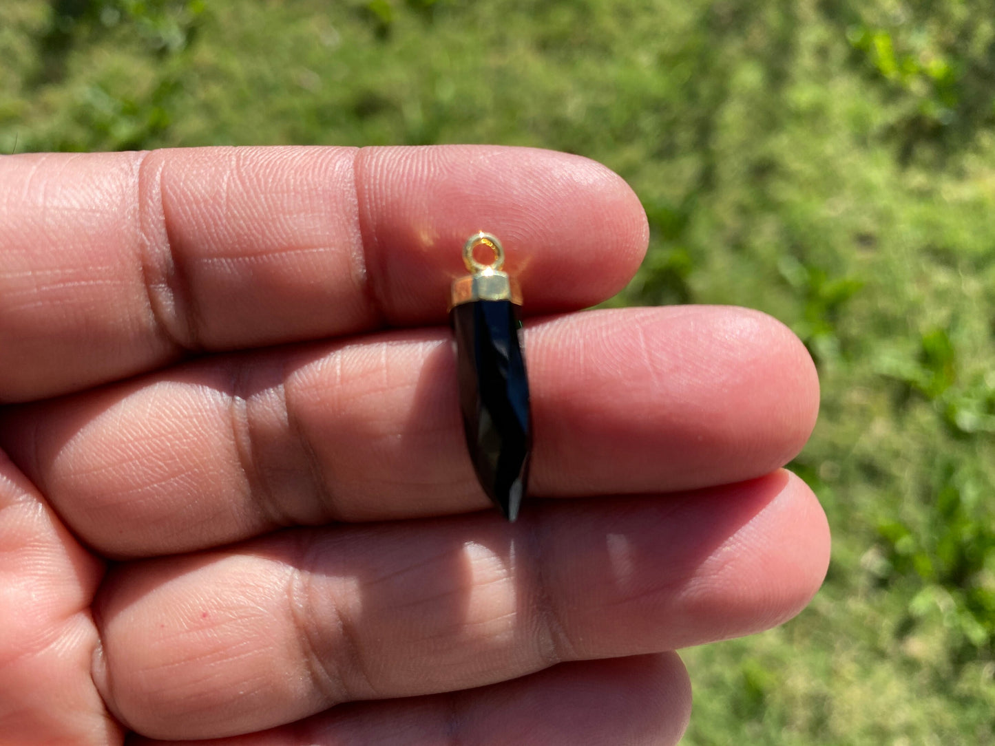 Small Spike Dagger 18K Gold Electroplated with Sterling Silver Bail, Birthstone Pointed Gemstone, Gold Rim Bezel Pendant, Gold Edge Stone