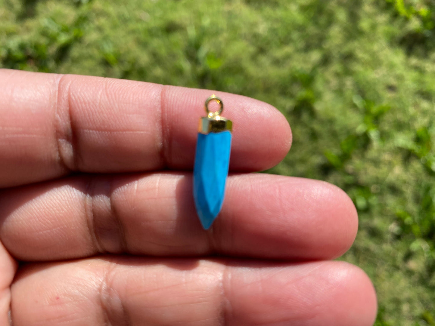 Small Spike Dagger 18K Gold Electroplated with Sterling Silver Bail, Birthstone Pointed Gemstone, Gold Rim Bezel Pendant, Gold Edge Stone