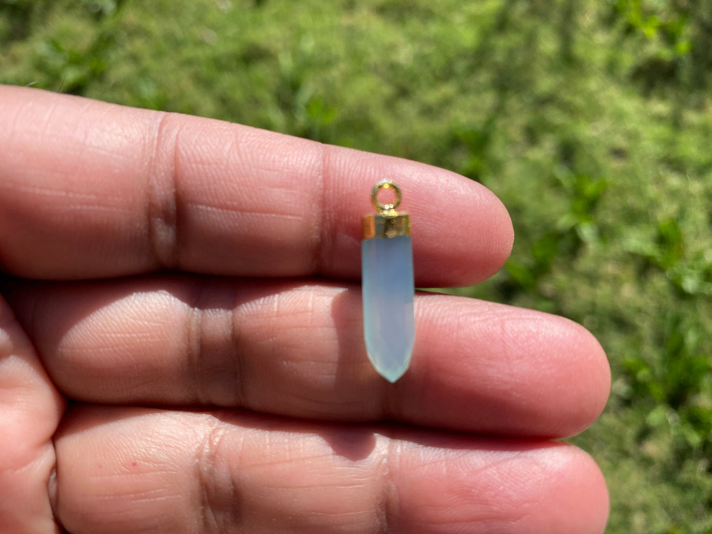 Small Spike Dagger 18K Gold Electroplated with Sterling Silver Bail, Birthstone Pointed Gemstone, Gold Rim Bezel Pendant, Gold Edge Stone