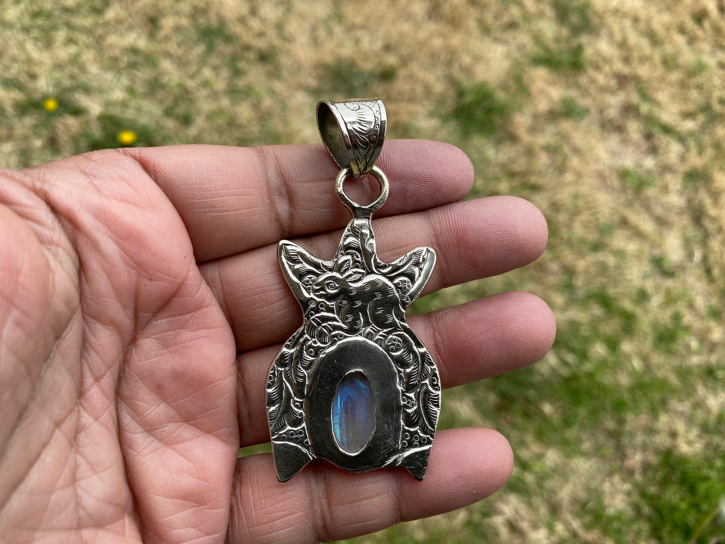 Small Tibetan Silver Natural Moonstone Pendant, Hand carved Necklace Pendant, Women's Jewelry, Jewelry from Nepal, Moonstone Jewelry, Boho