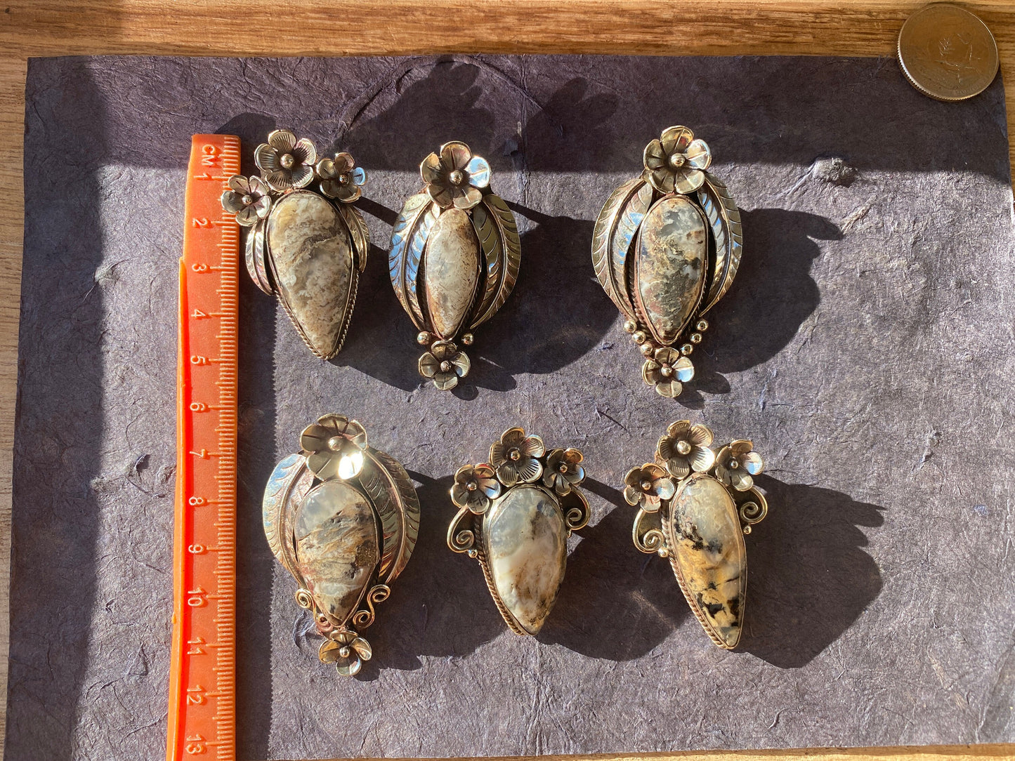 Small Tibetan Silver Pendant with Natural Dendritic Jasper, Flower and Feather Design, Unique Jewelry, Nature Lover Jewelry, Crystal Pendant