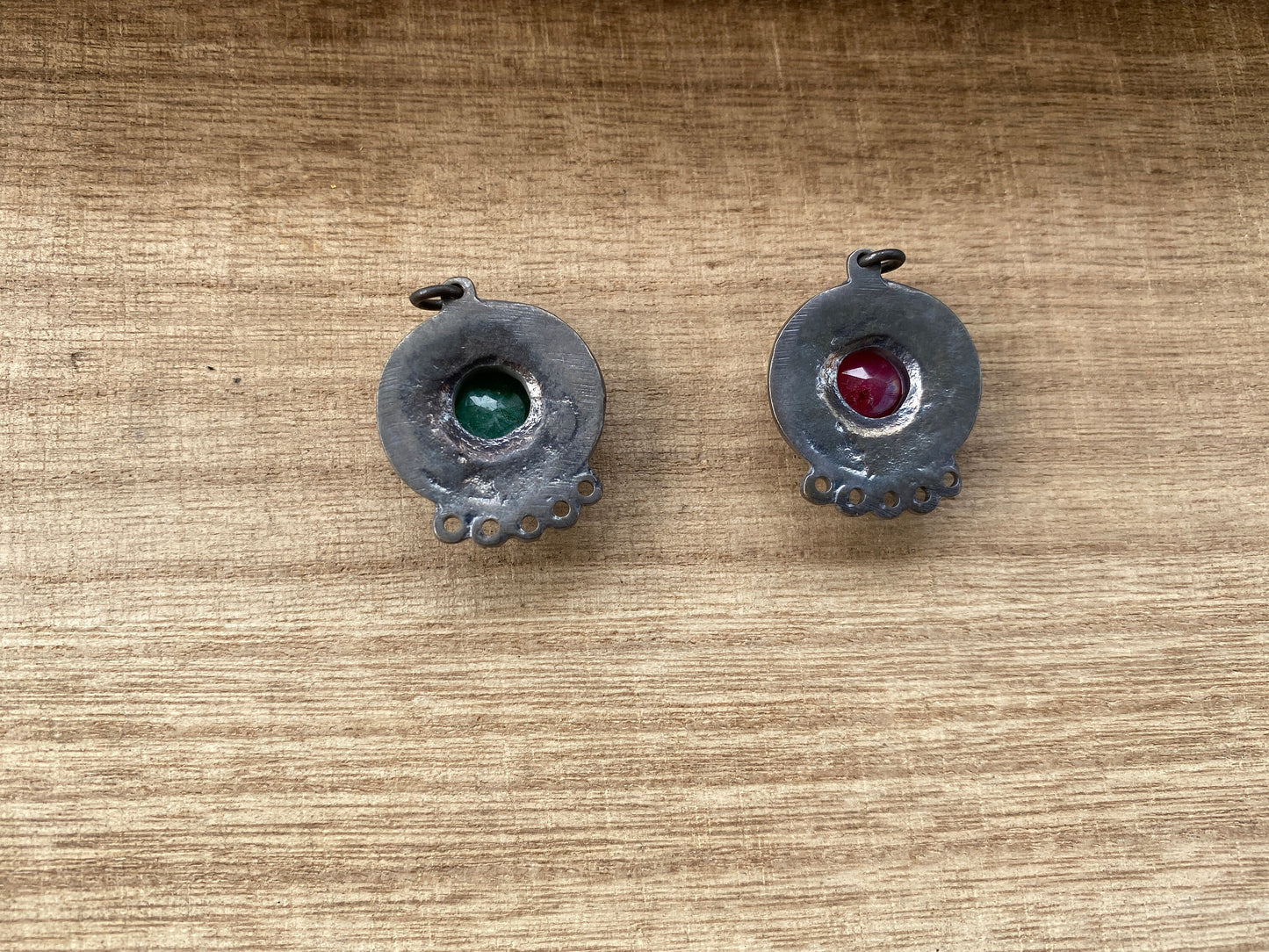 Small Tribal Gemstone Pendant, Oxidize Brass, Emerald Charm, Ruby Tibetan Pendant, Charm for Earring/Necklace/Bracelet, Handmade in Nepal,