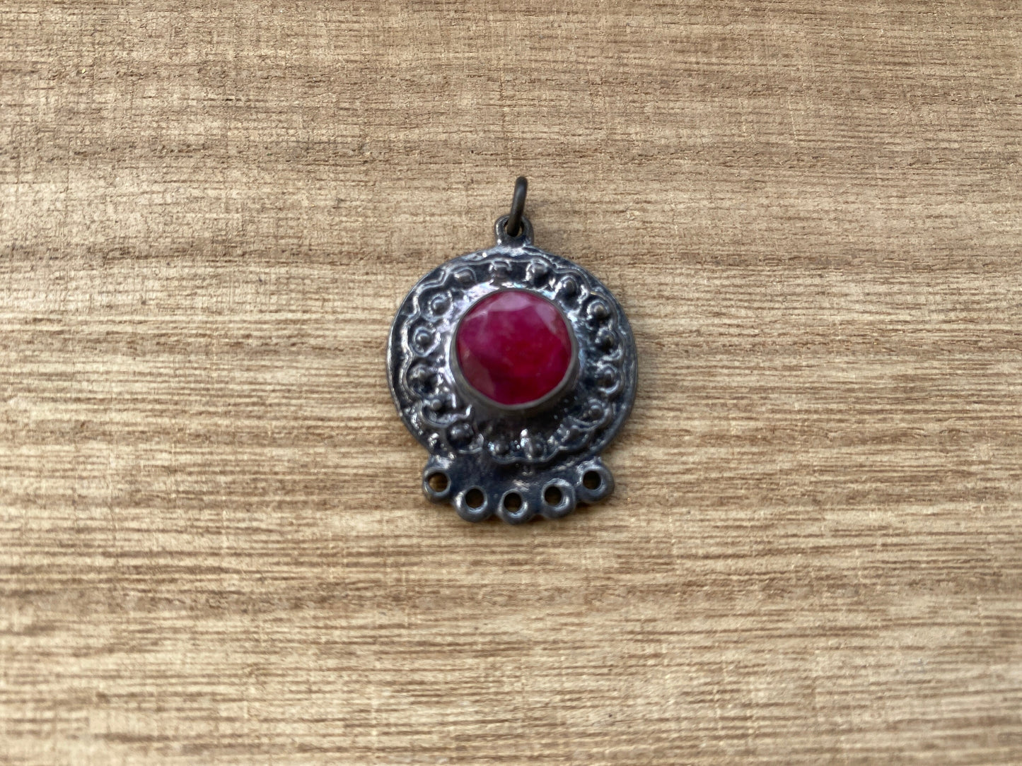 Small Tribal Gemstone Pendant, Oxidize Brass, Emerald Charm, Ruby Tibetan Pendant, Charm for Earring/Necklace/Bracelet, Handmade in Nepal,