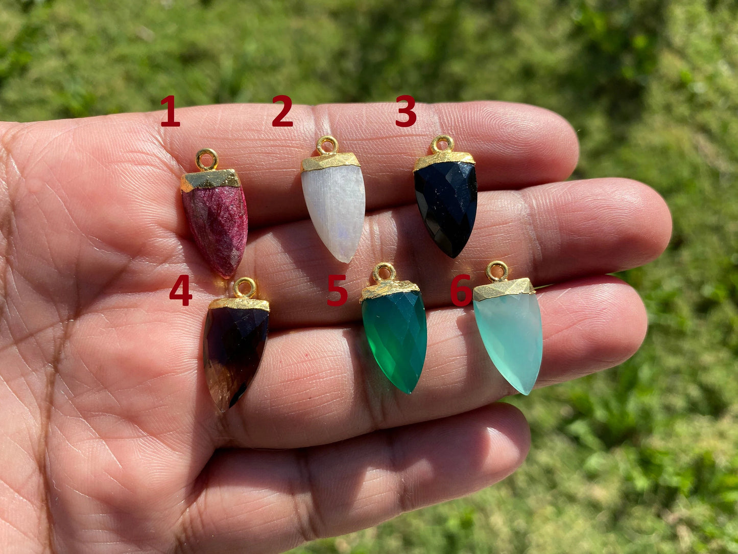 Small Trillion Shape Gemstone Pendant, Faceted Gemstone Connector, Gold Electroplated, Sterling Silver Single Bail, Jewelry Making Supply