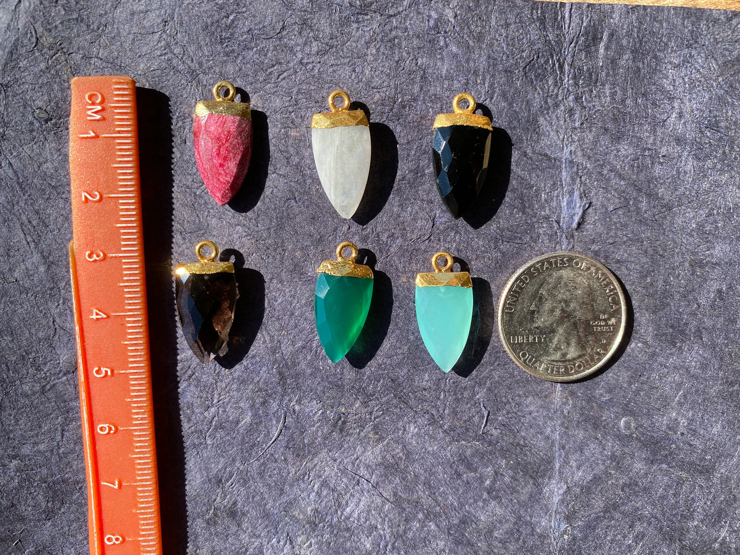 Small Trillion Shape Gemstone Pendant, Faceted Gemstone Connector, Gold Electroplated, Sterling Silver Single Bail, Jewelry Making Supply