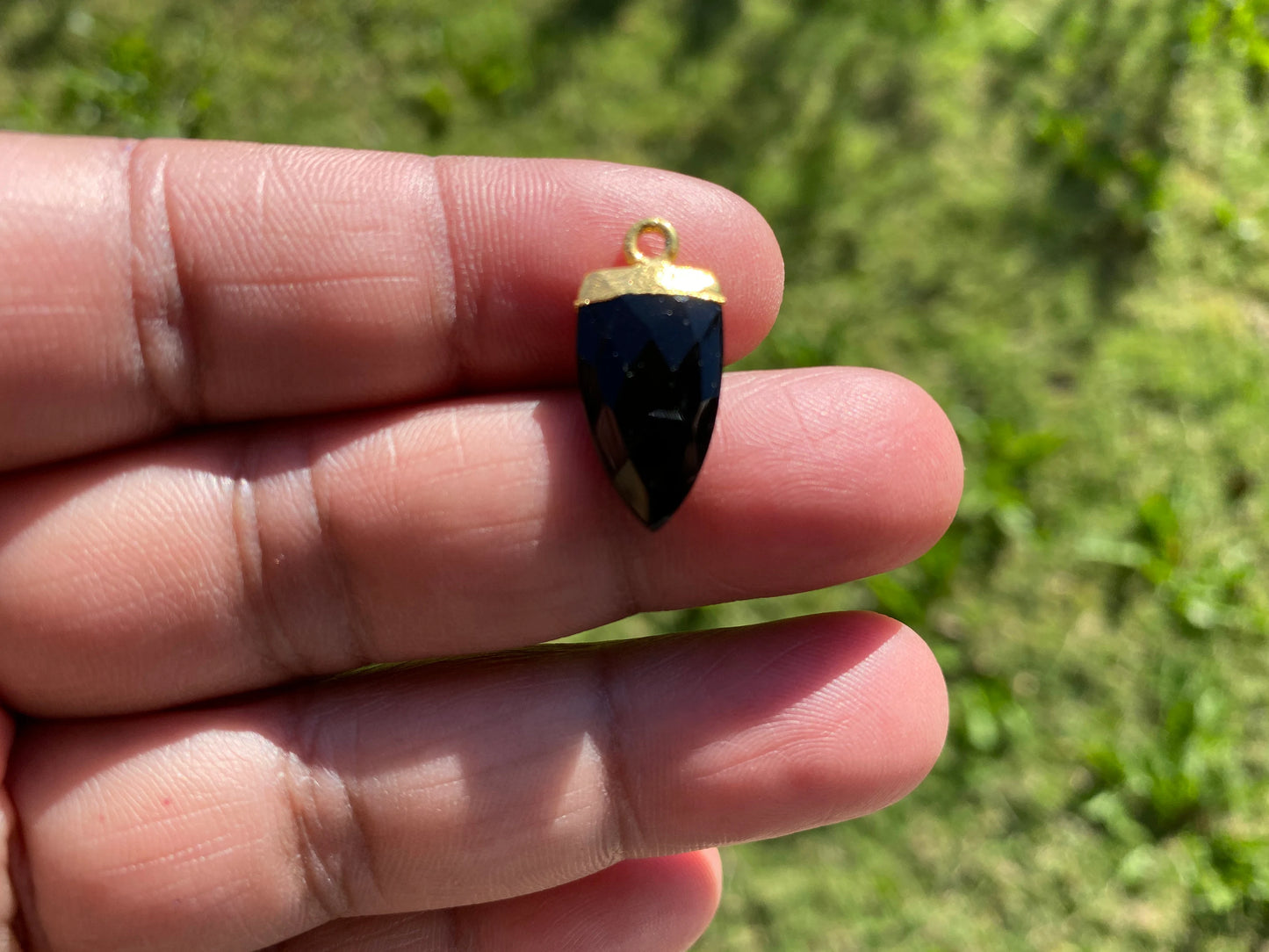 Small Trillion Shape Gemstone Pendant, Faceted Gemstone Connector, Gold Electroplated, Sterling Silver Single Bail, Jewelry Making Supply