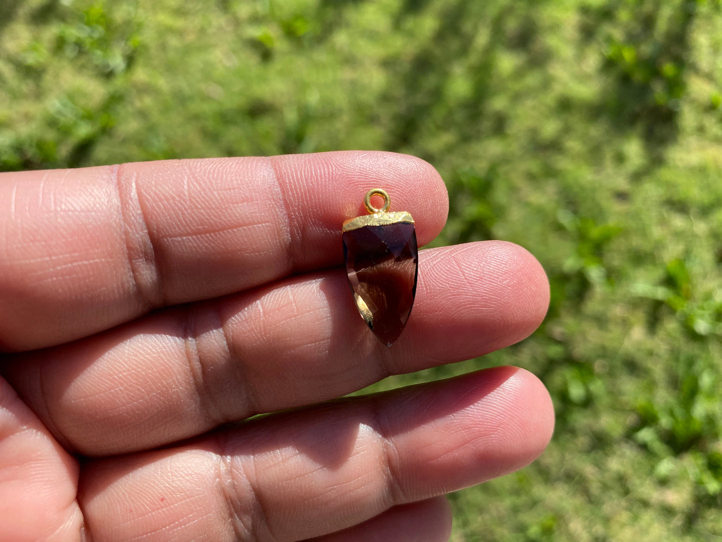 Small Trillion Shape Gemstone Pendant, Faceted Gemstone Connector, Gold Electroplated, Sterling Silver Single Bail, Jewelry Making Supply