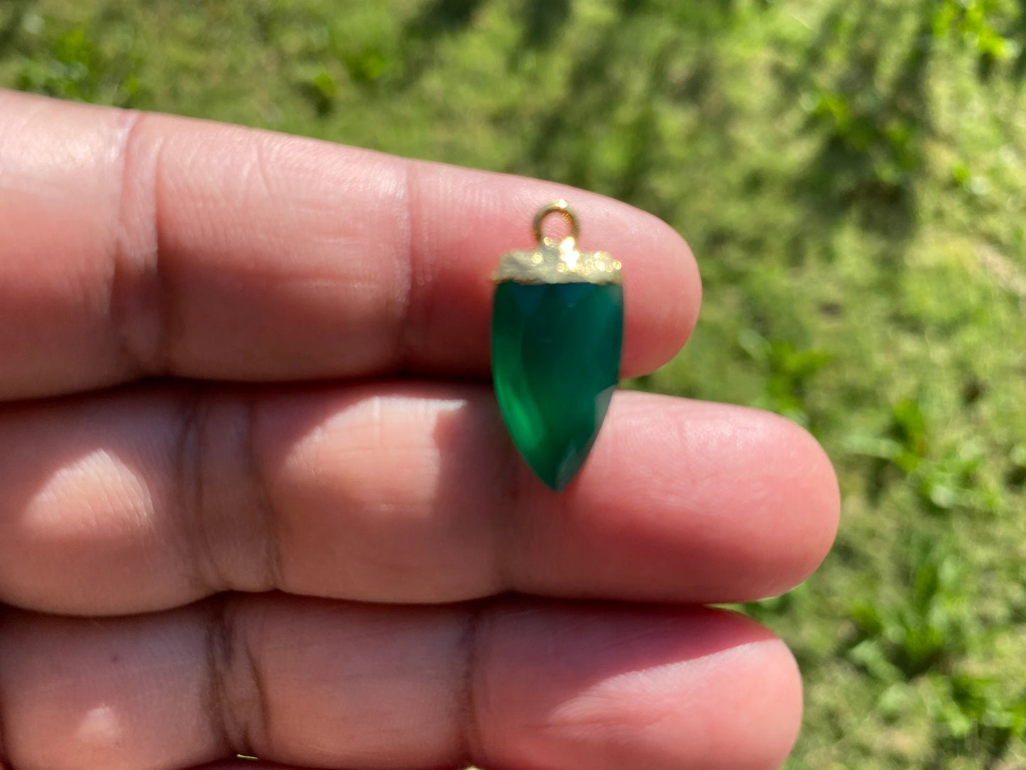 Small Trillion Shape Gemstone Pendant, Faceted Gemstone Connector, Gold Electroplated, Sterling Silver Single Bail, Jewelry Making Supply