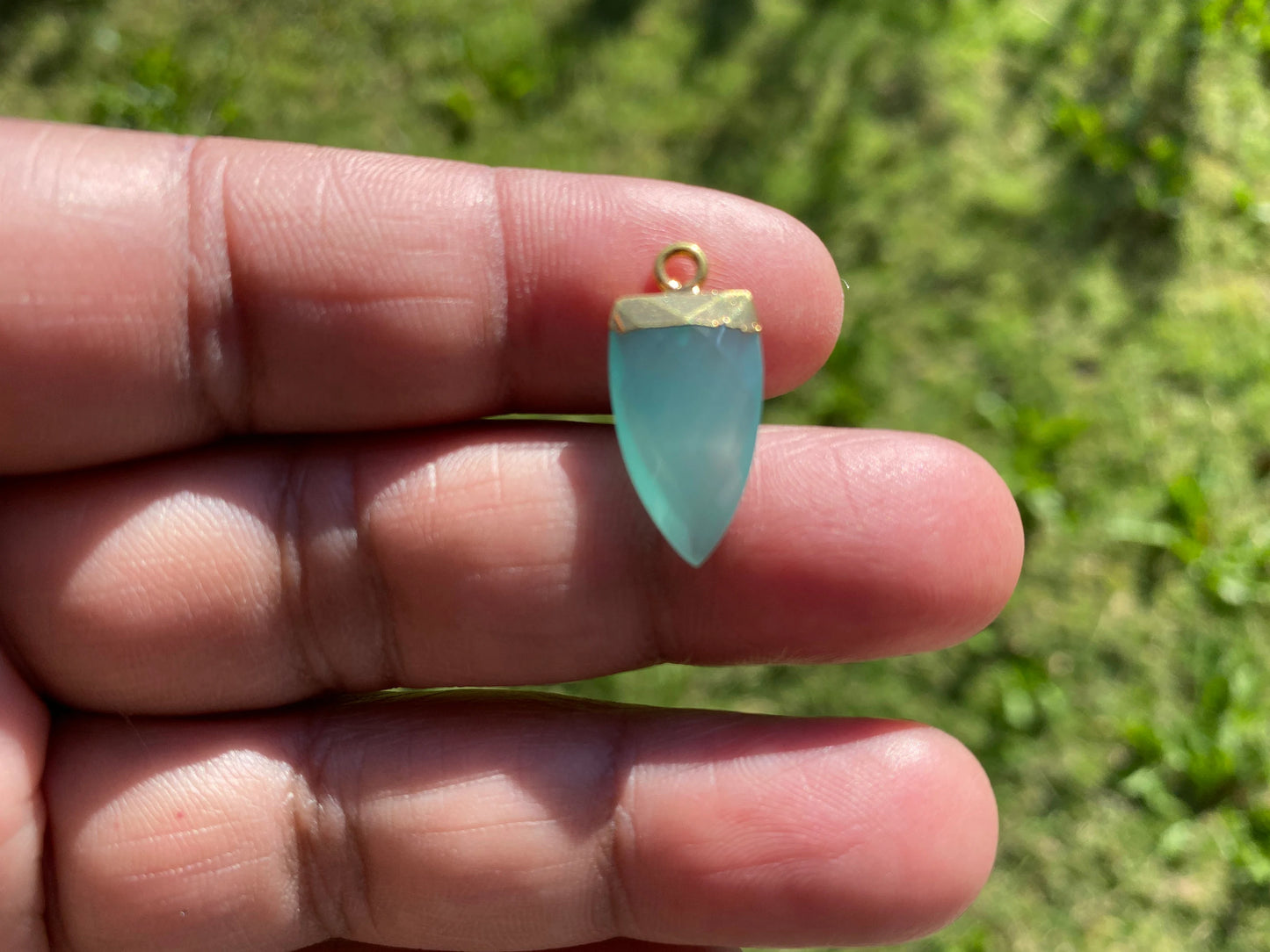 Small Trillion Shape Gemstone Pendant, Faceted Gemstone Connector, Gold Electroplated, Sterling Silver Single Bail, Jewelry Making Supply
