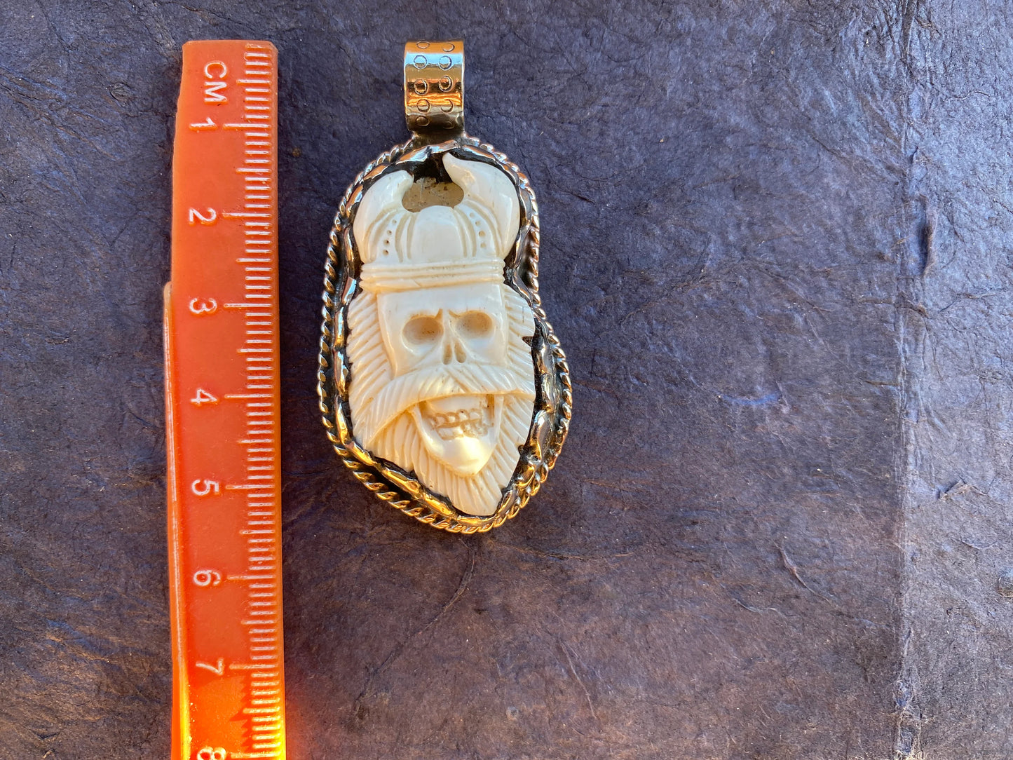 Small Viking King Skull Carved Bone Tibetan Silver Pendant, Ancient Warrior, Medieval Jewelry, Viking King, Unisex Jewelry, for Men or Women