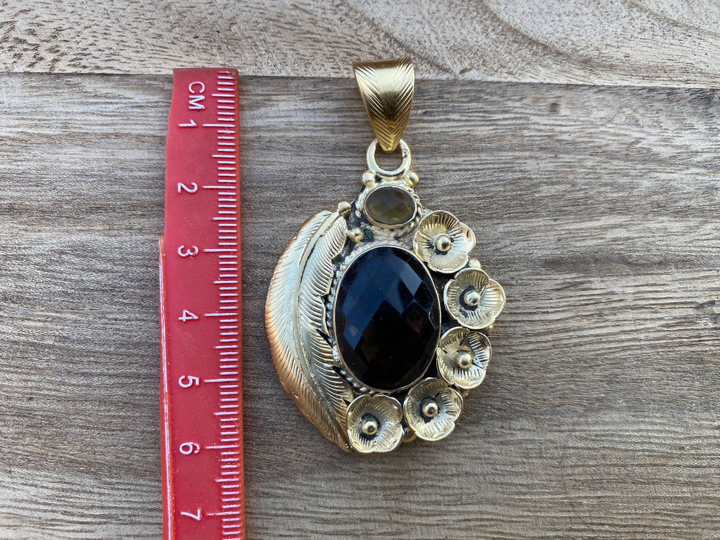 Smoky Topaz Gemstone Pendant, 14k Brushed Gold Overlay, Natural Stone Pendant,Necklace Pendant,Birthstone Pendant, Ethnic Jewelry from Nepal