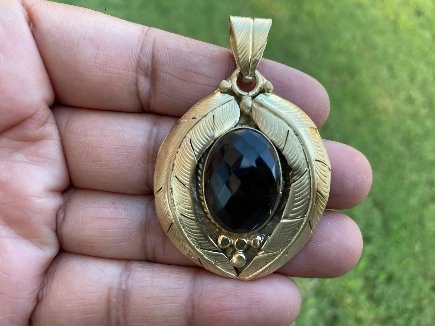 Smoky Topaz Gemstone Pendant, 14k Brushed Gold Overlay, Natural Stone Pendant,Necklace Pendant,Birthstone Pendant, Ethnic Jewelry from Nepal
