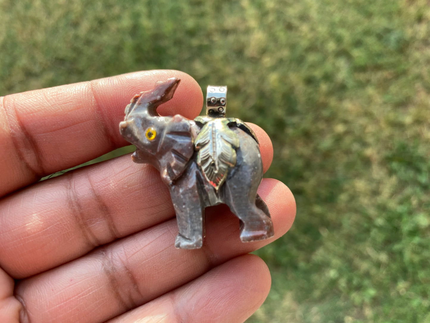 Soapstone Carved Elephant Tibetan Silver Pendant, Carved Elephant Jewelry, Stone Totem Animal, Spirit Animal Gift, Animal Lover's Jewelry