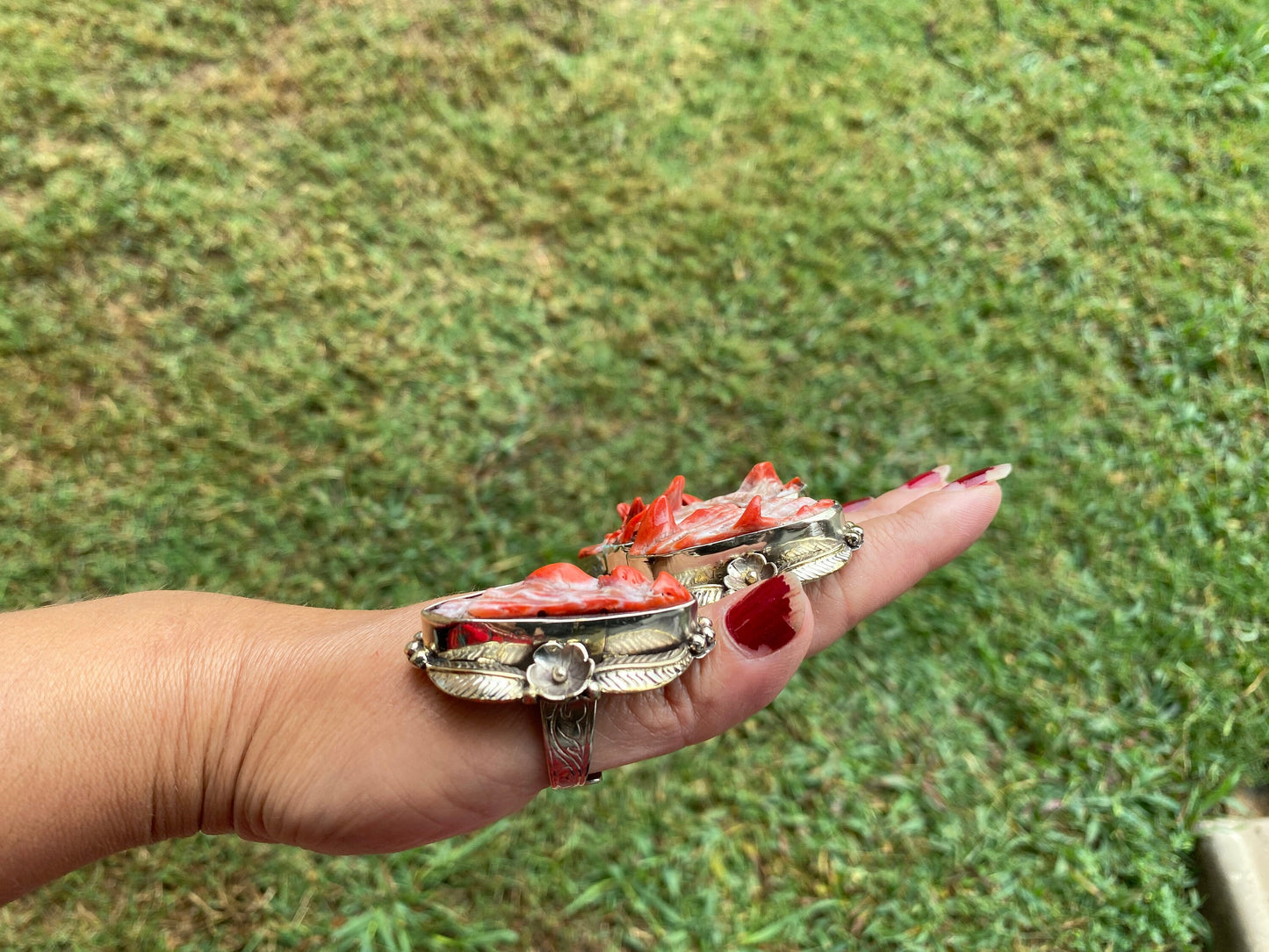 Big Adjustable Natural Spiny Oyster Tibetan Silver Ring, Spiny Oyster Jewelry, Southwest Ring, Statement Ring, Native American Style
