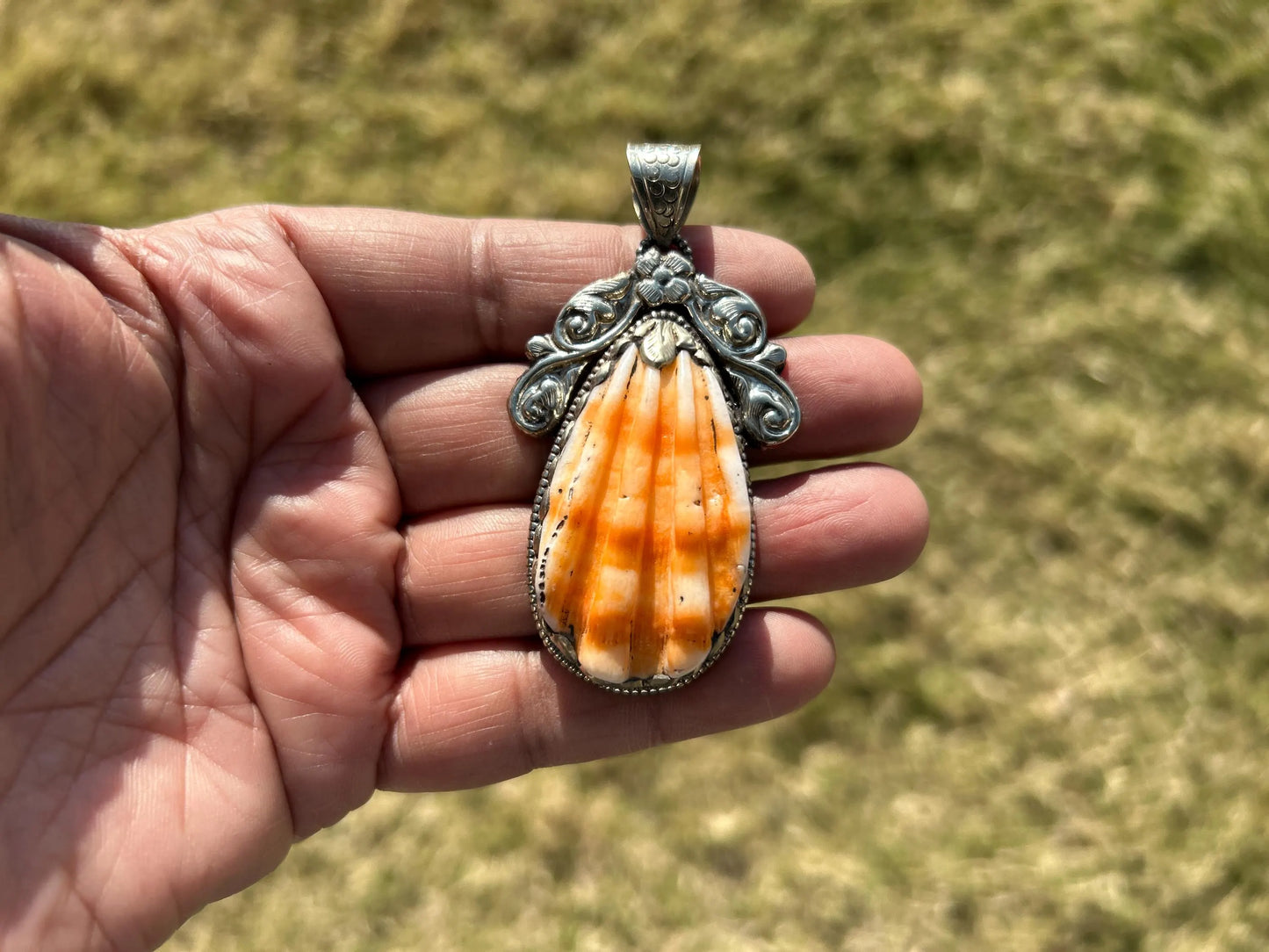 Spiny Oyster Handcrafted Tibetan Silver Pendant, Nature Crafted, Desert Sea Gem, Oceanic Ornament, Ocean Jewel, Ocean Inspired Jewelry