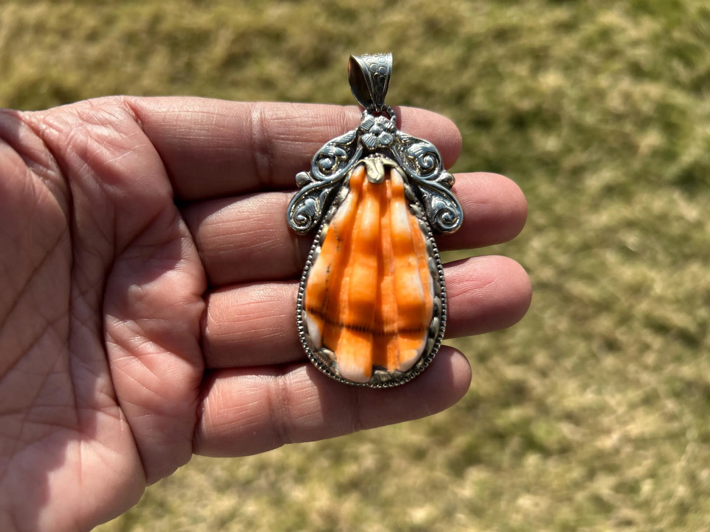 Spiny Oyster Handcrafted Tibetan Silver Pendant, Nature Crafted, Desert Sea Gem, Oceanic Ornament, Ocean Jewel, Ocean Inspired Jewelry